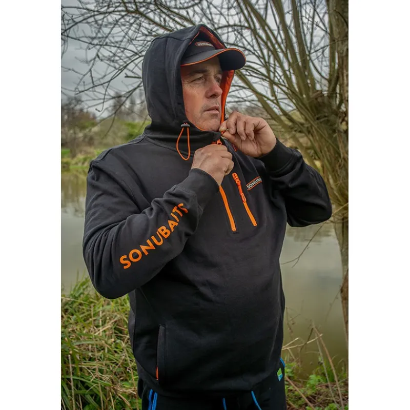 Sonubaits Sweats & Polaires^Sweat Homme 1/4 Zip Hoodie With Phone Pocket - Noir/Orange