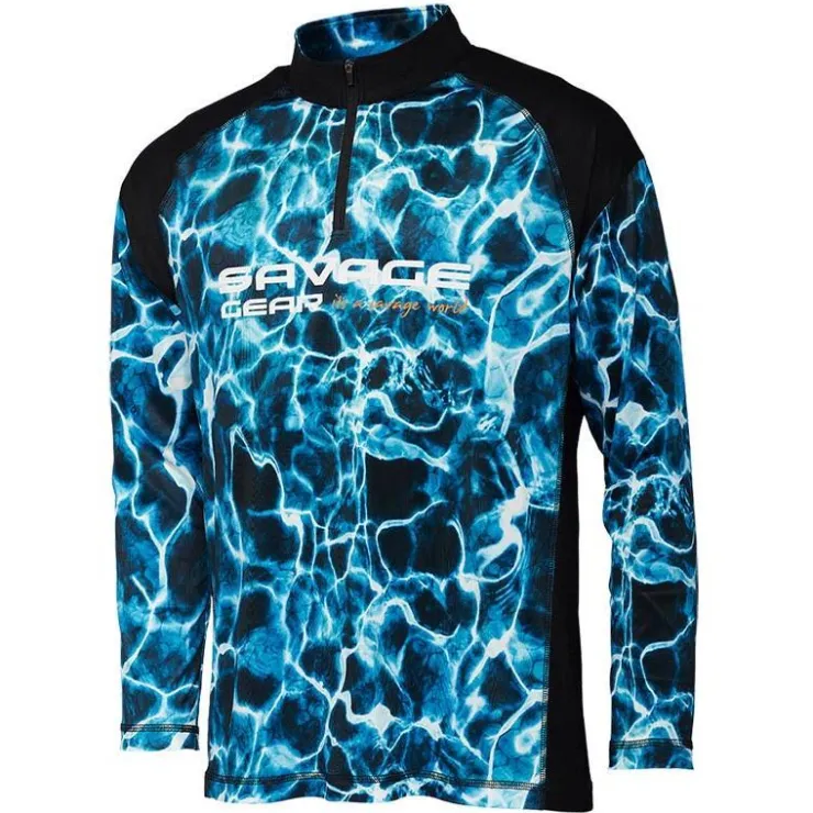 Savage Gear Anti-Uv|T-Shirts, Polos & Chemises * Tee Shirt Manche Longues Homme Marine Uv - Bleu